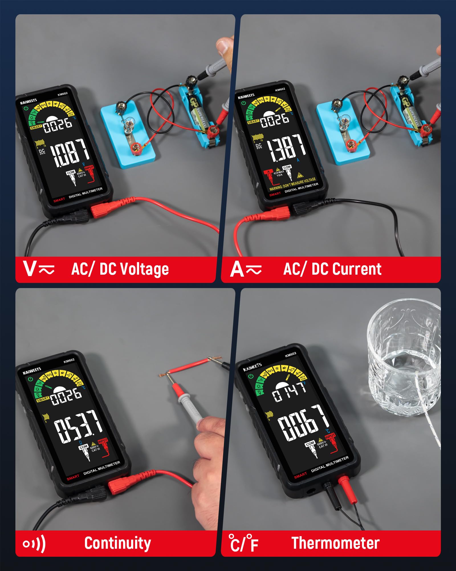 KAIWEETS smart multimeter safety rating label indicates certified protection.