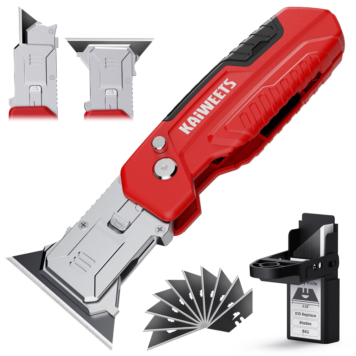KAIWEETS 2-in-1 knife and scraper for precise cardboard cutting.