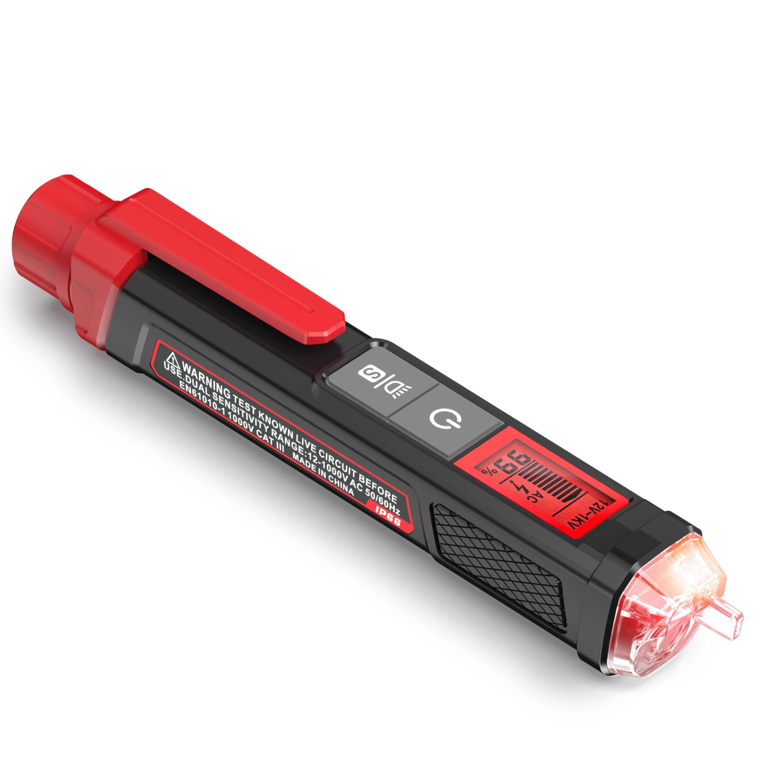 KAIWEETS voltage tester front view showing compact pocket design for quick checks