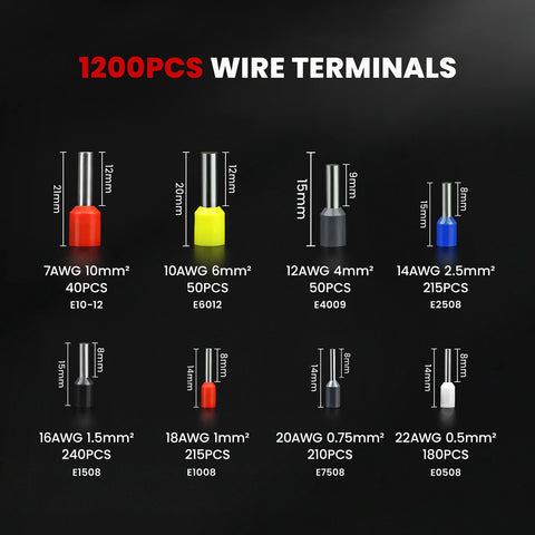 KAIWEETS 1200pcs wire terminals set for quick harnessing.