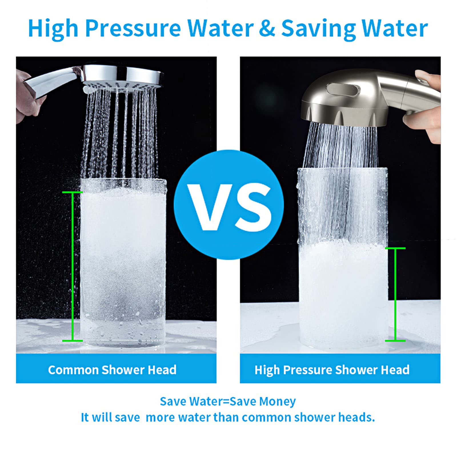 KAIYING shower head showing three spray modes for customized use.