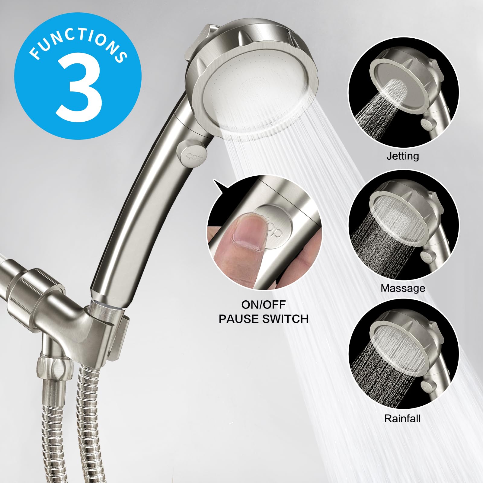 KAIYING handheld shower head in brushed nickel for versatile rinsing.