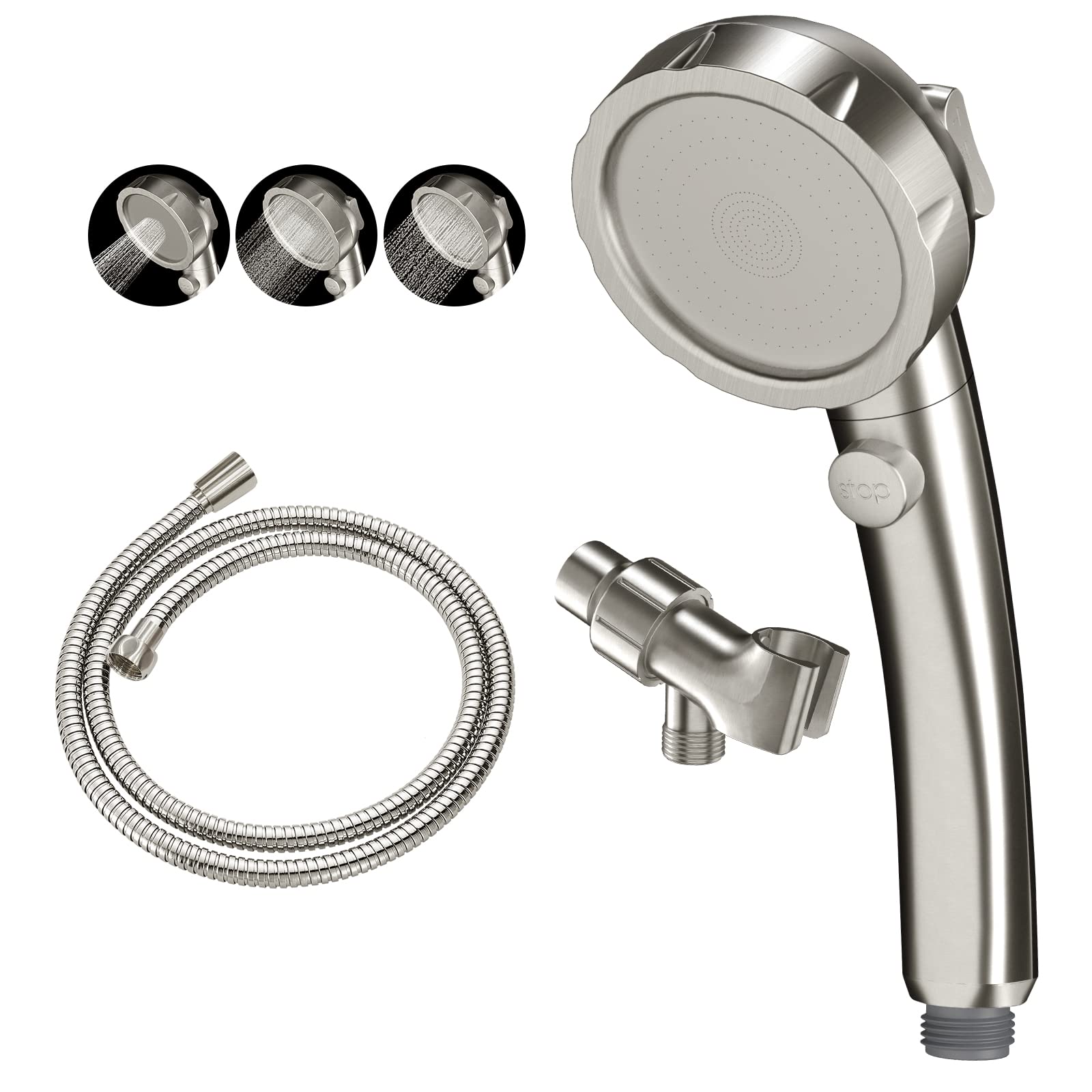 KAIYING brushed nickel shower head with angle bracket for adjustable comfort.
