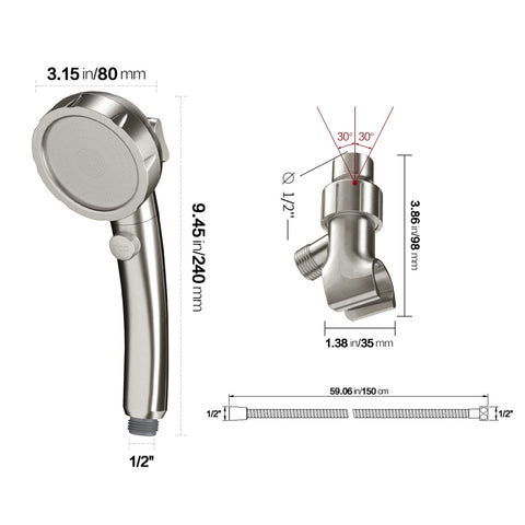 Shower hose and fittings included with KAIYING brushed nickel system for easy install.
