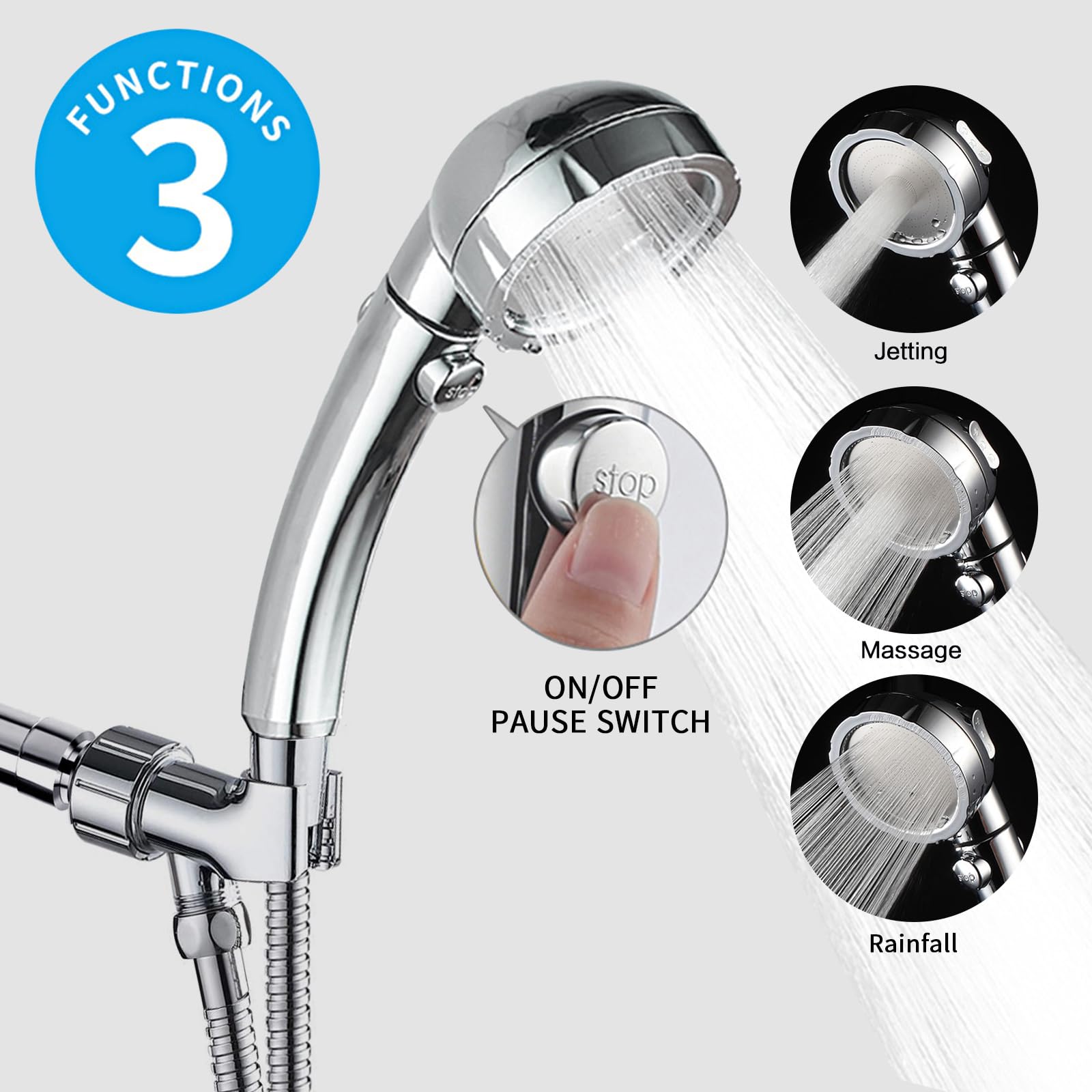 KAIYING chrome shower head on-off switch detail for convenient pauses