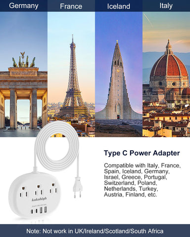 Kakahigh 7-in-1 EU outlet adapter fits American plugs for travel