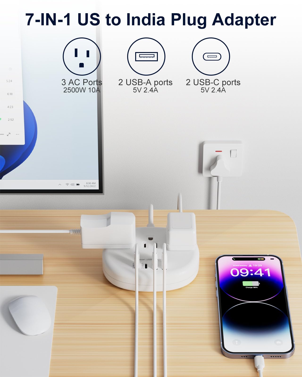 KakaHigh 7-in-1 Indian outlet adapter compact design