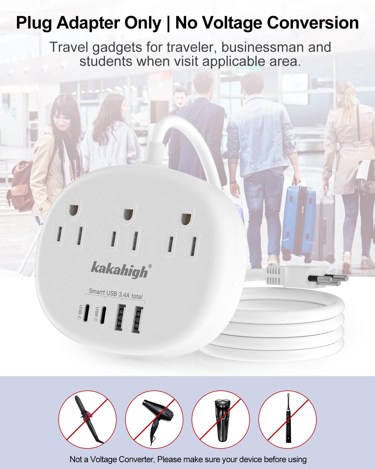 Kakahigh Brazil power adapter USB-C ports enable rapid charging for phones and tablets