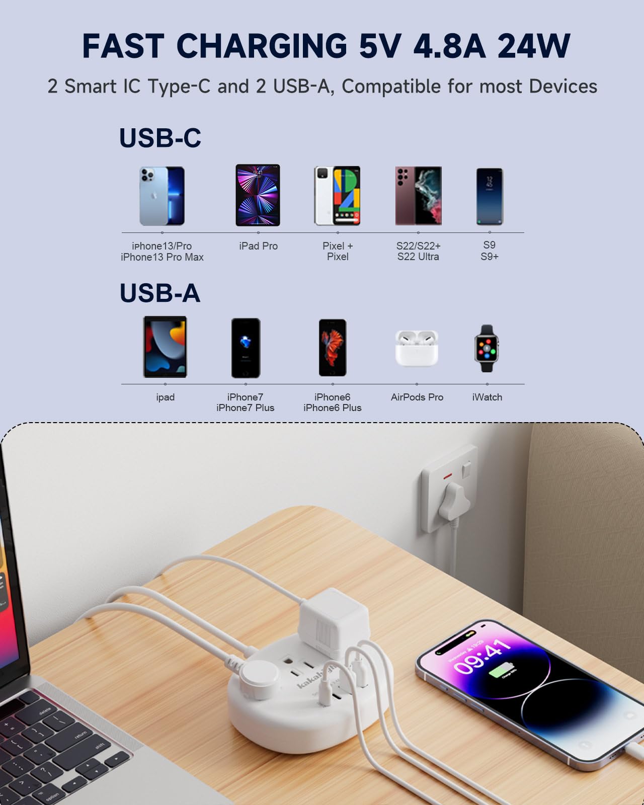 KakaHigh compact Indian plug adapter saves desk space