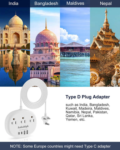 KakaHigh India plug adapter USB ports enabling multi-device charging