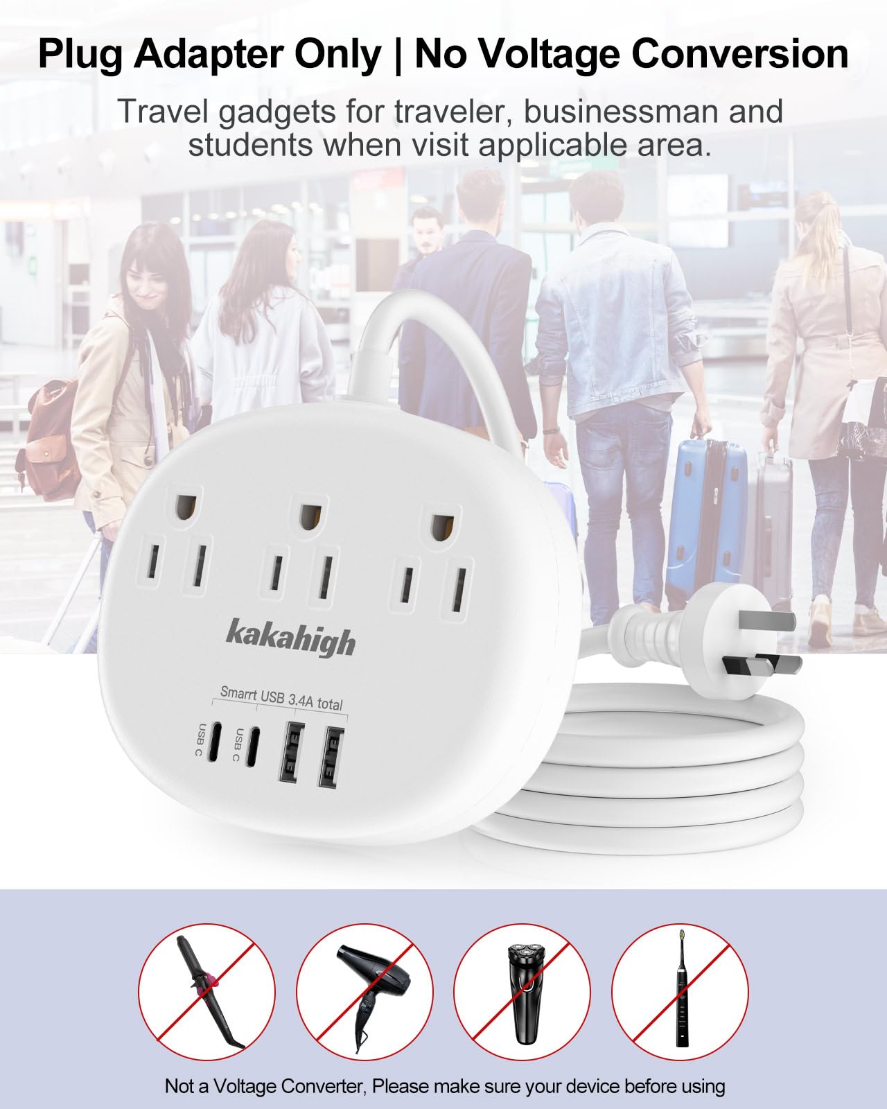 Travel-ready setup with the Kakahigh adapter powering multiple devices