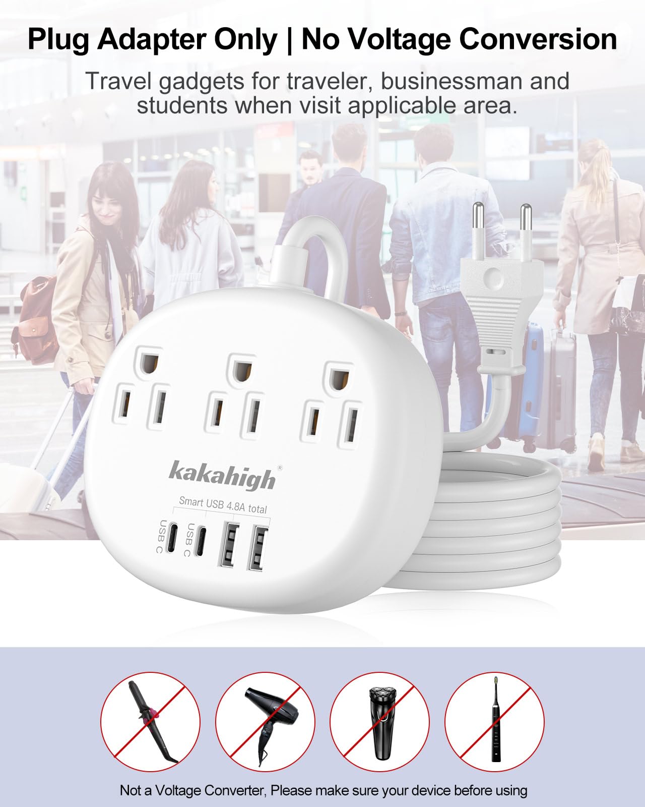 Kakahigh USB-C smart charging ports optimize device power while traveling