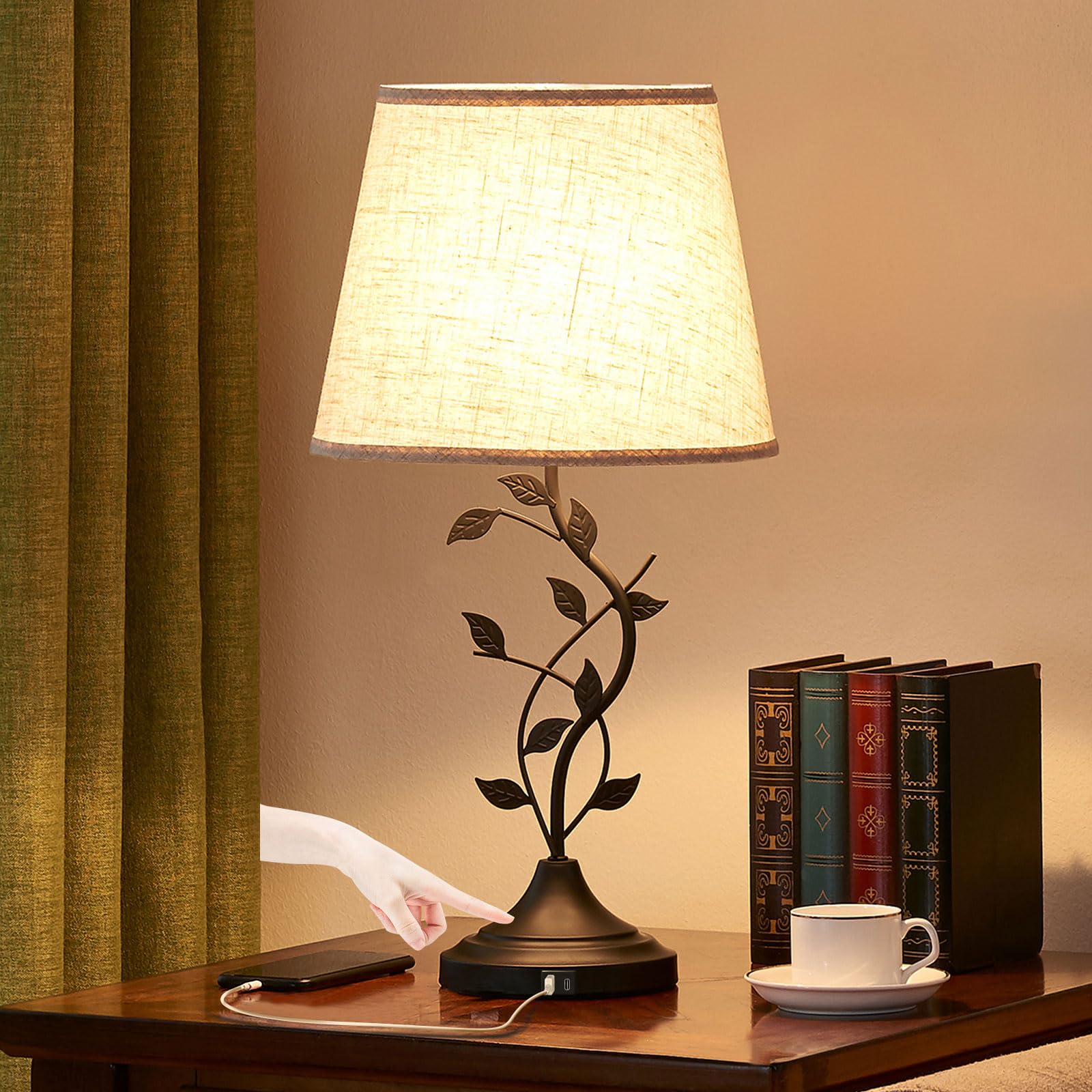 Kakanuo beige linen shade on a modern bedside lamp for warm ambience