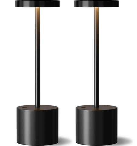 Kakanuo black cordless table lamp with round shade for portable ambient lighting.