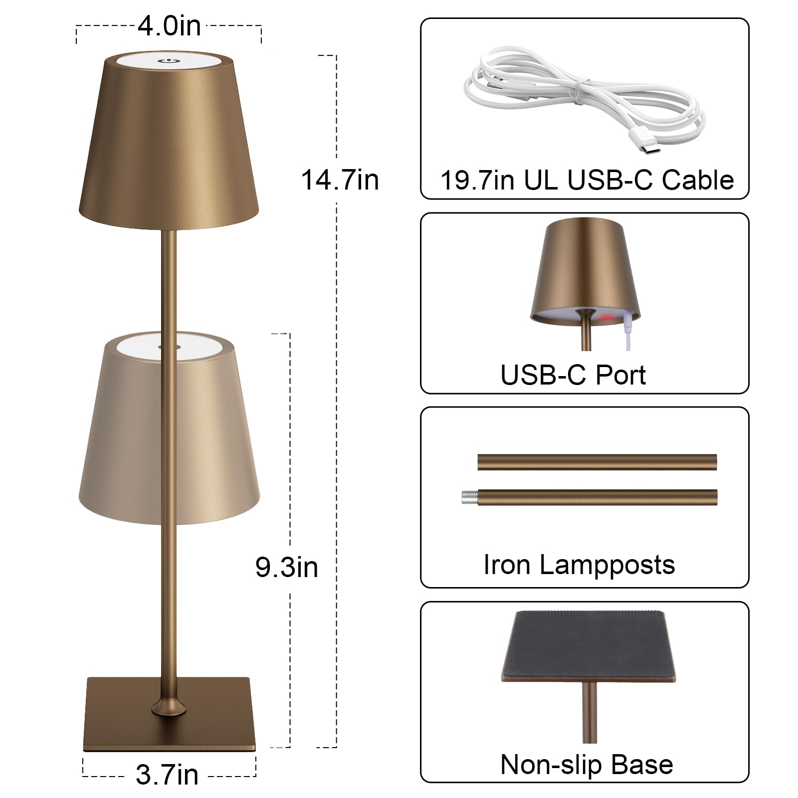 Kakanuo lamp USB-C charging port for quick power