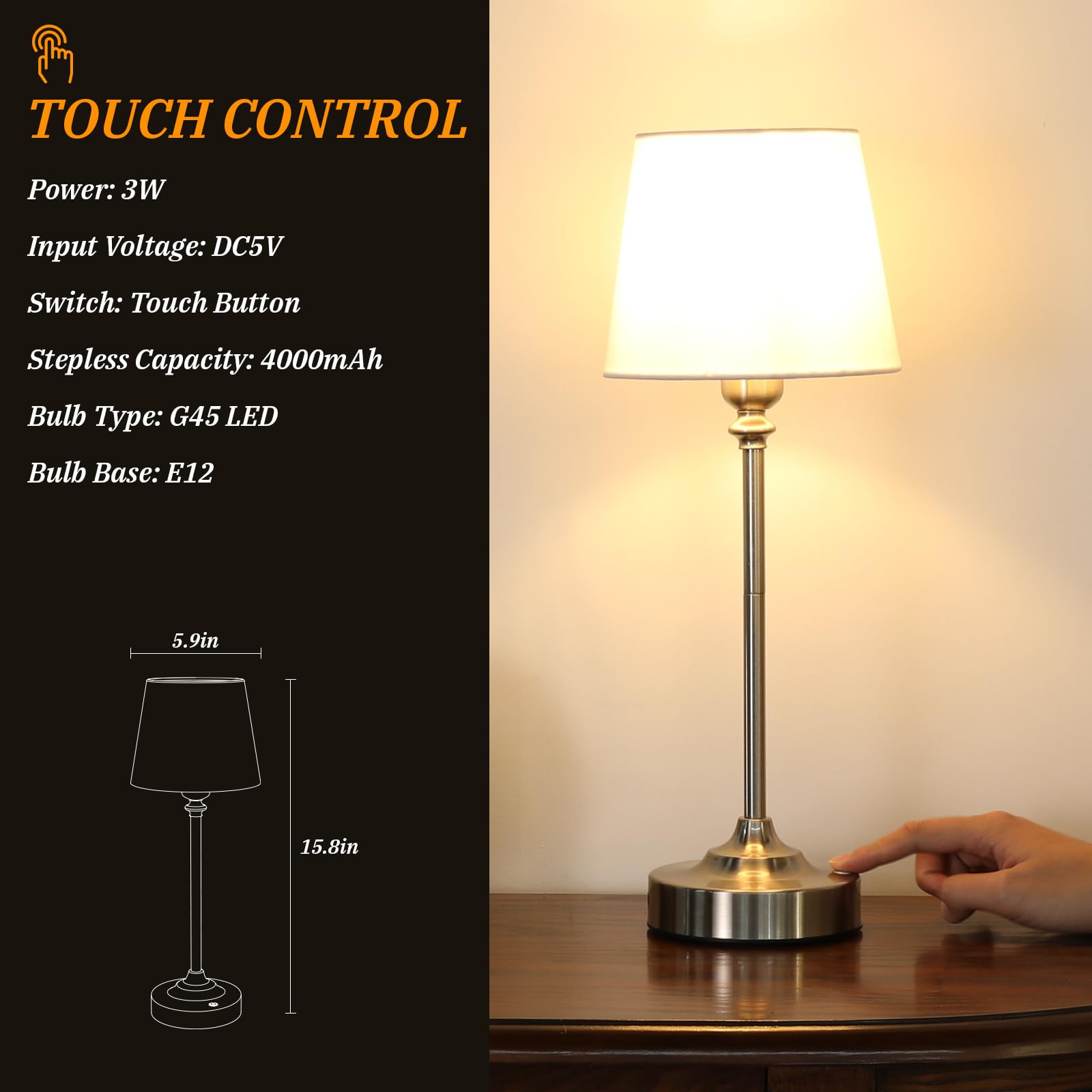 Kakanuo cordless table lamp 3000K warm LED creates cozy ambiance