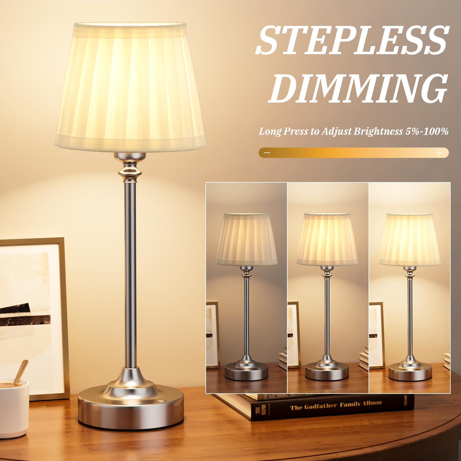 Kakanuo cordless table lamp metal body reflects light with elegance