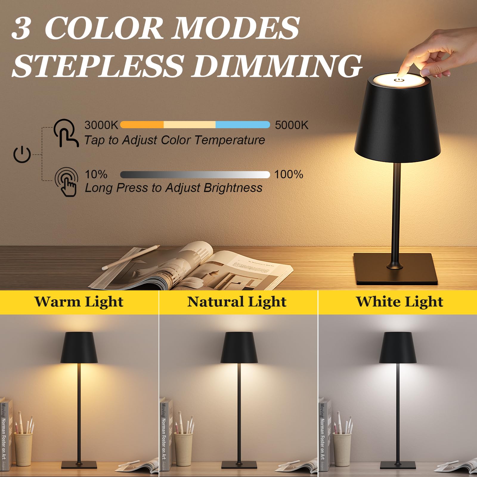 Kakanuo cordless table lamp pole assembly shows adjustable height for versatile lighting.