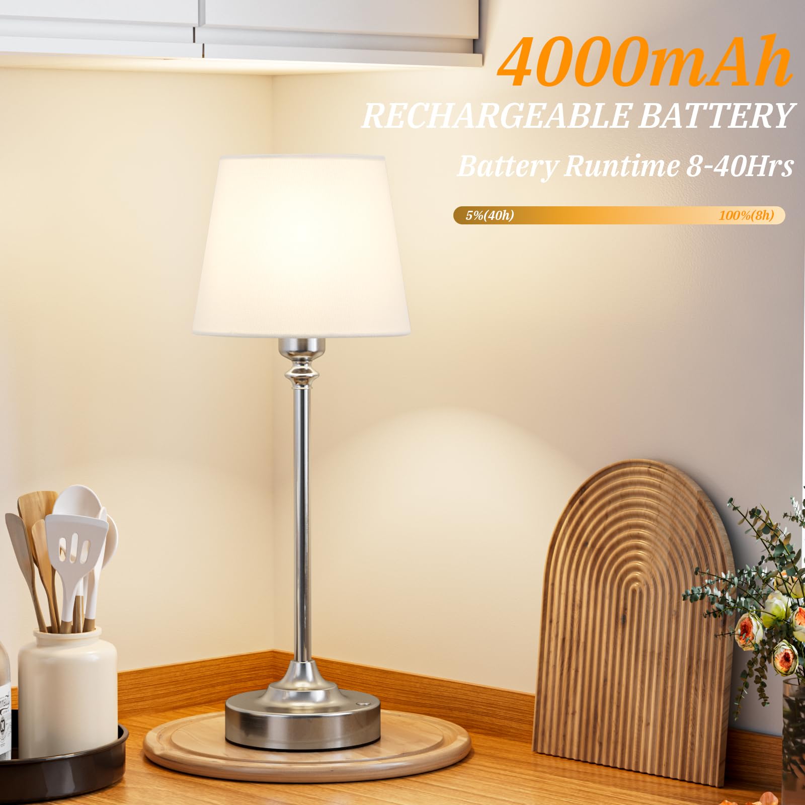 Kakanuo cordless table lamp USB-C charging port enables quick top-ups