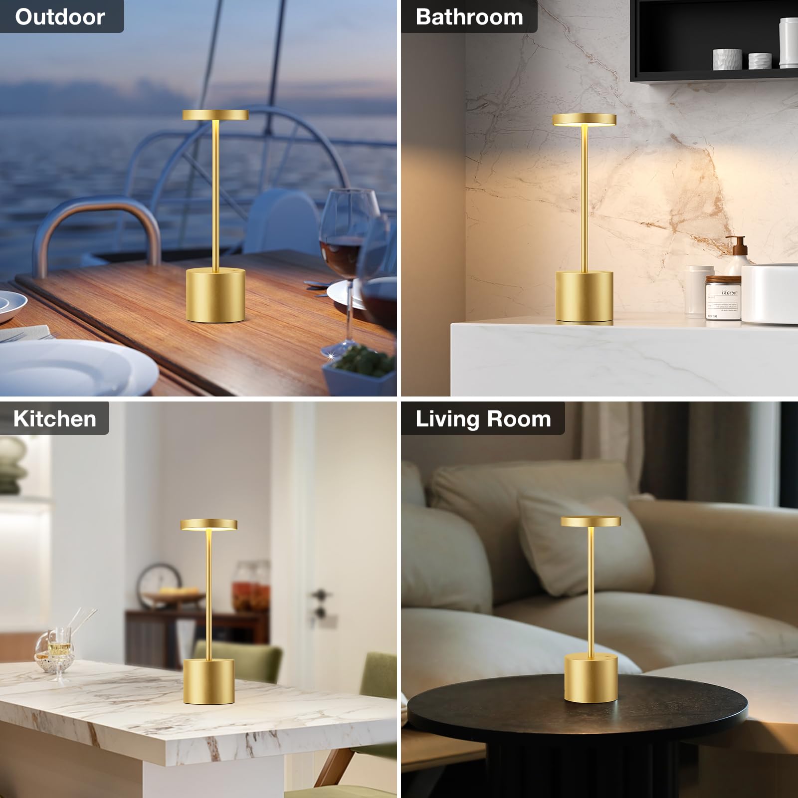Kakanuo gold cordless lamp with adjustable brightness for customizable ambience.