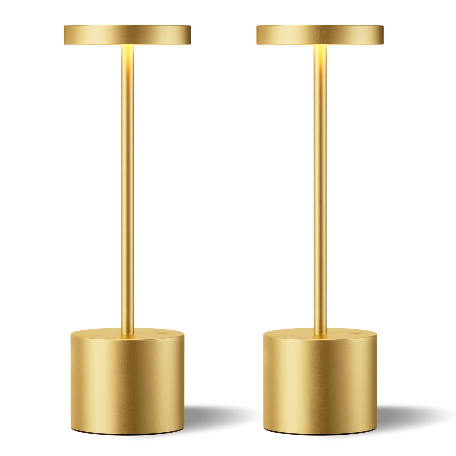Kakanuo gold cordless lamp set with round shade for portable ambient lighting.