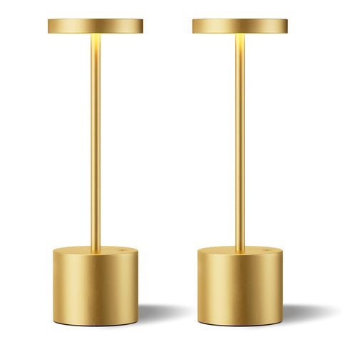 Kakanuo gold cordless lamp set with round shade for portable ambient lighting.