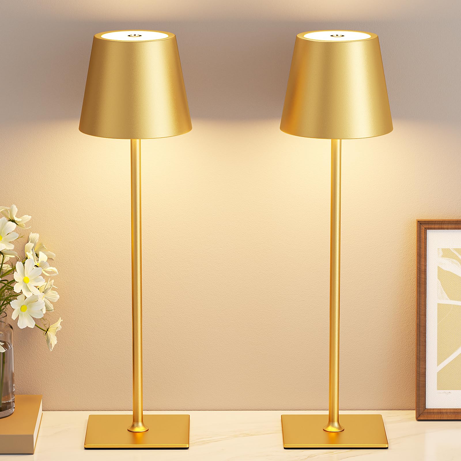 Kakanuo gold cordless table lamp with 5000mAh battery for long-lasting ambiance