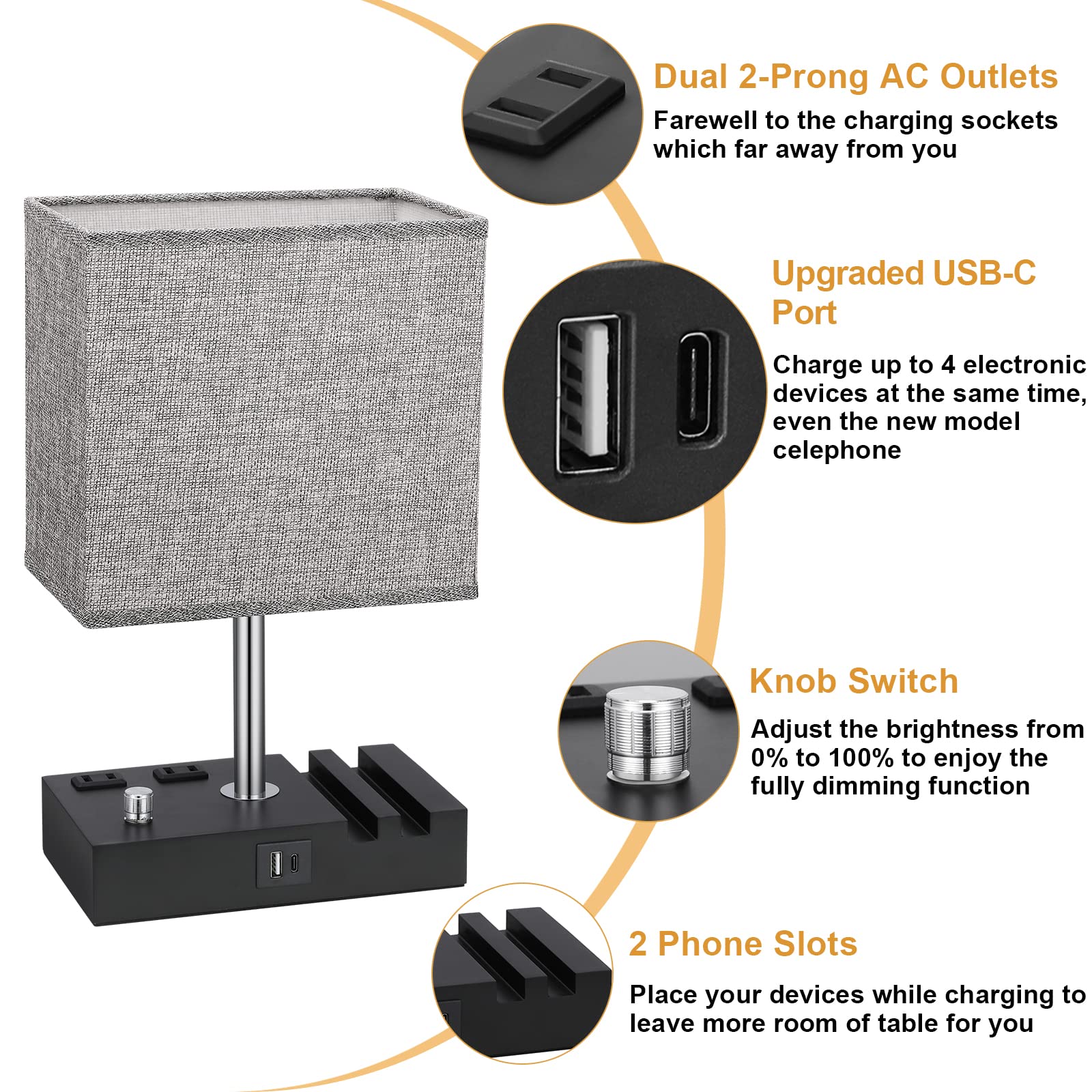 Kakanuo lamp with dual outlets and USB ports supports charging.