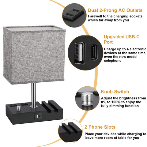 Kakanuo lamp with dual outlets and USB ports supports charging.