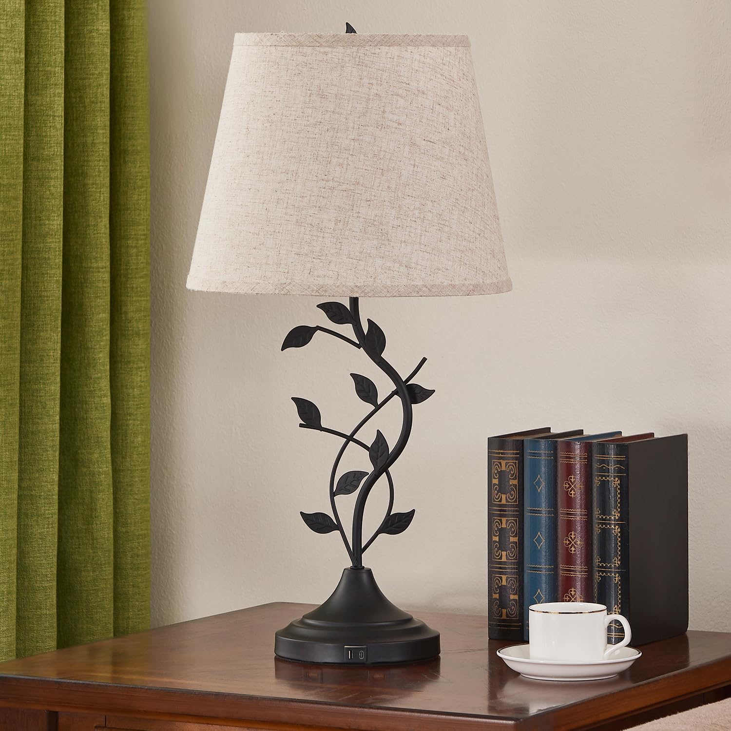 Kakanuo beige linen shade softens light for cozy bedside ambience