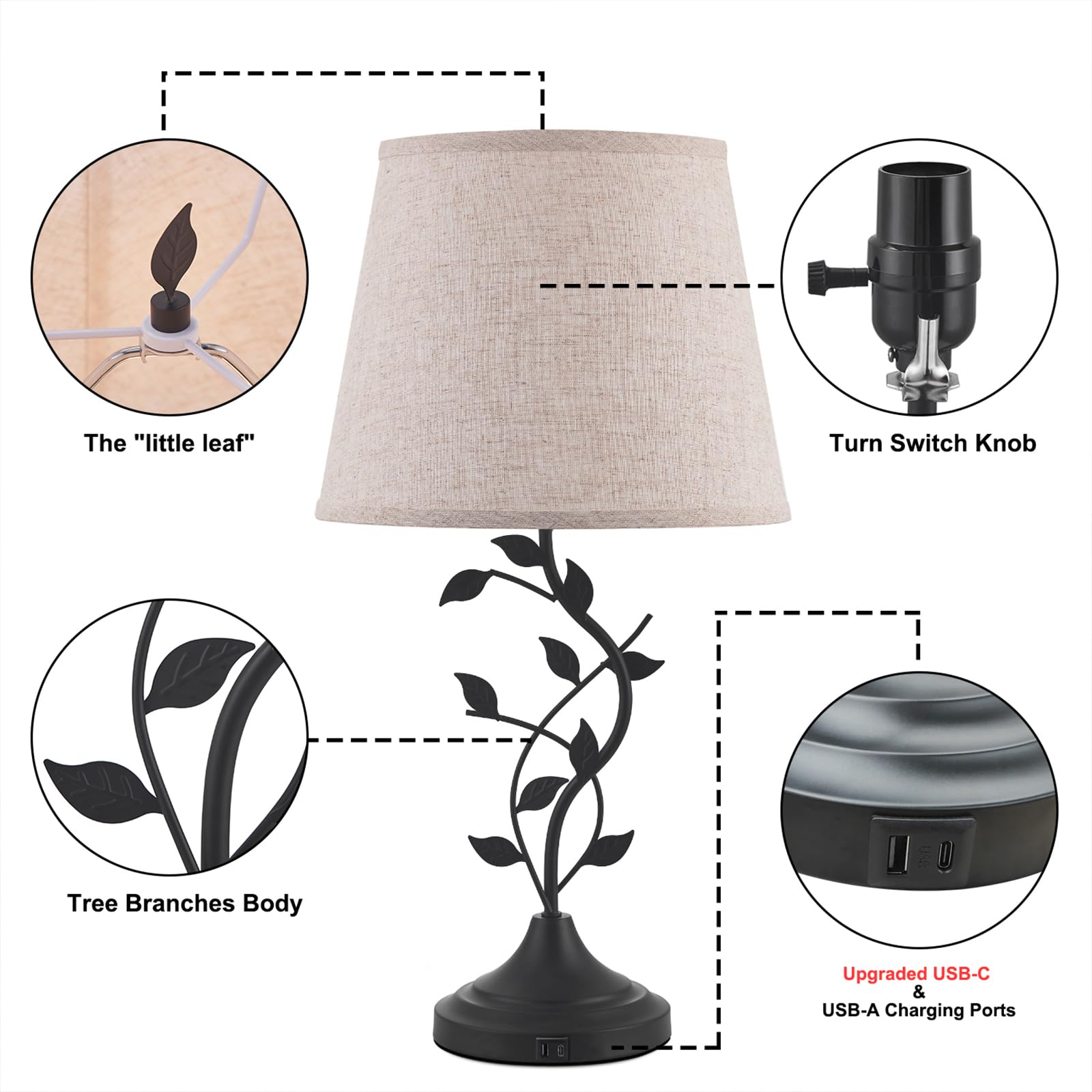 Kakanuo lamp with USB-A port for convenient charging