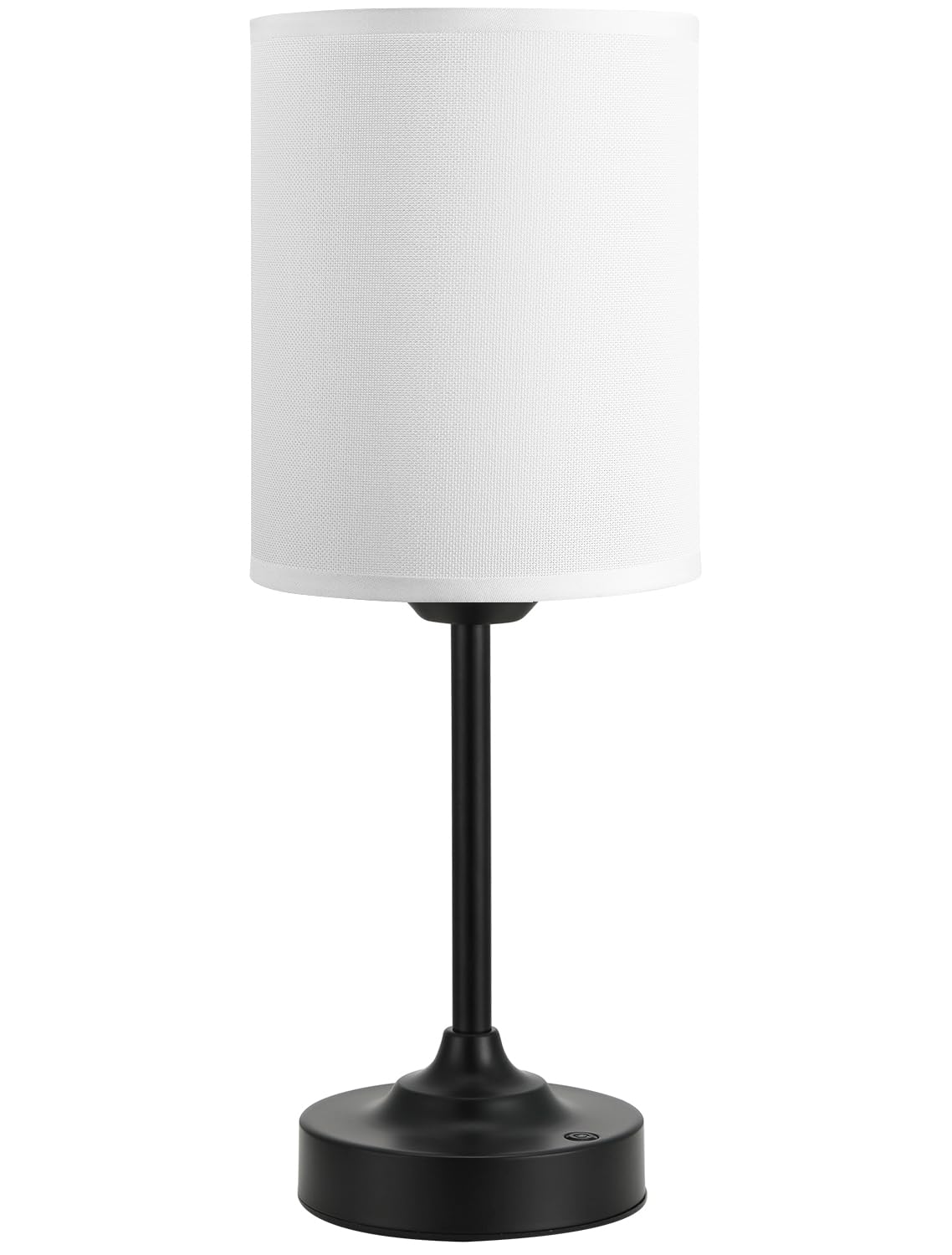 Kakanuo cordless table lamp with round linen shade for warm bedroom lighting.