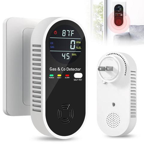 KAKIMENT 4-in-1 plug-in detector monitors CO, gas, temperature, and humidity for safer spaces