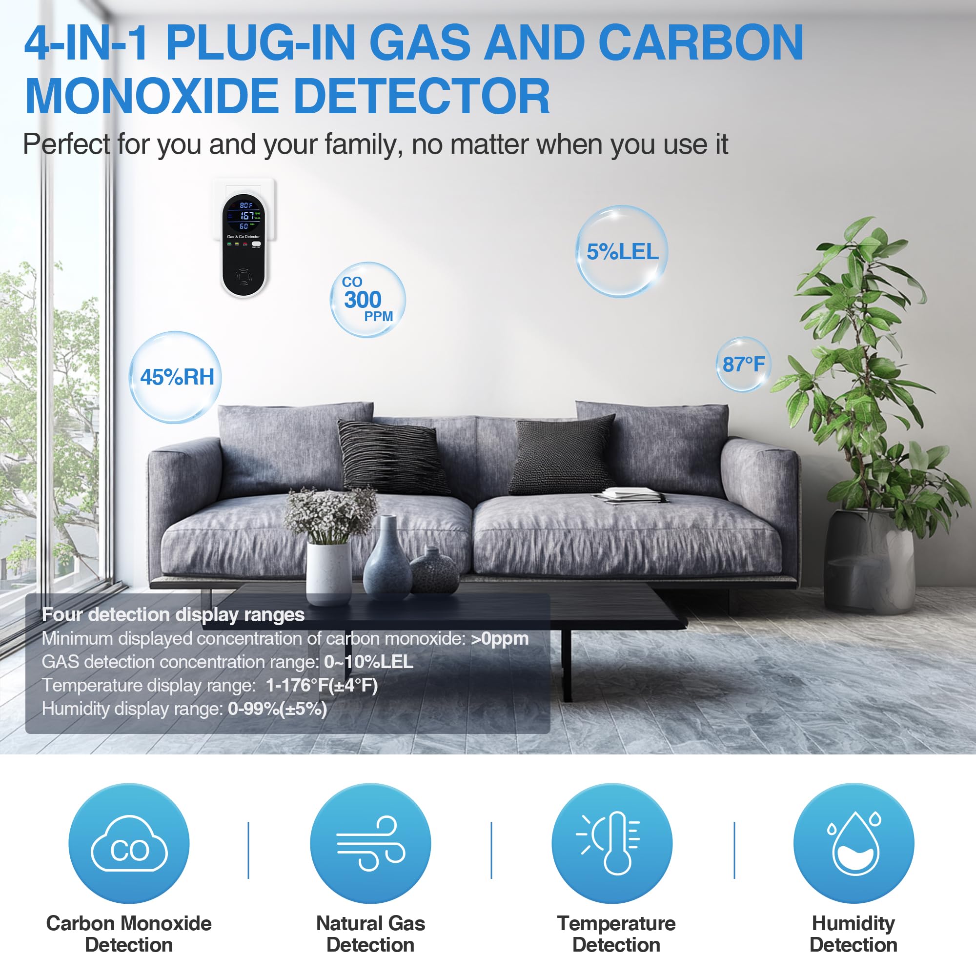 KAKIMENT 85dB alarm with red light alerts you to danger