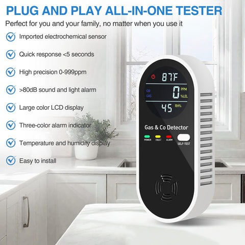 KAKIMENT dual-sensor CO and combustible gas detector for quick, accurate readings