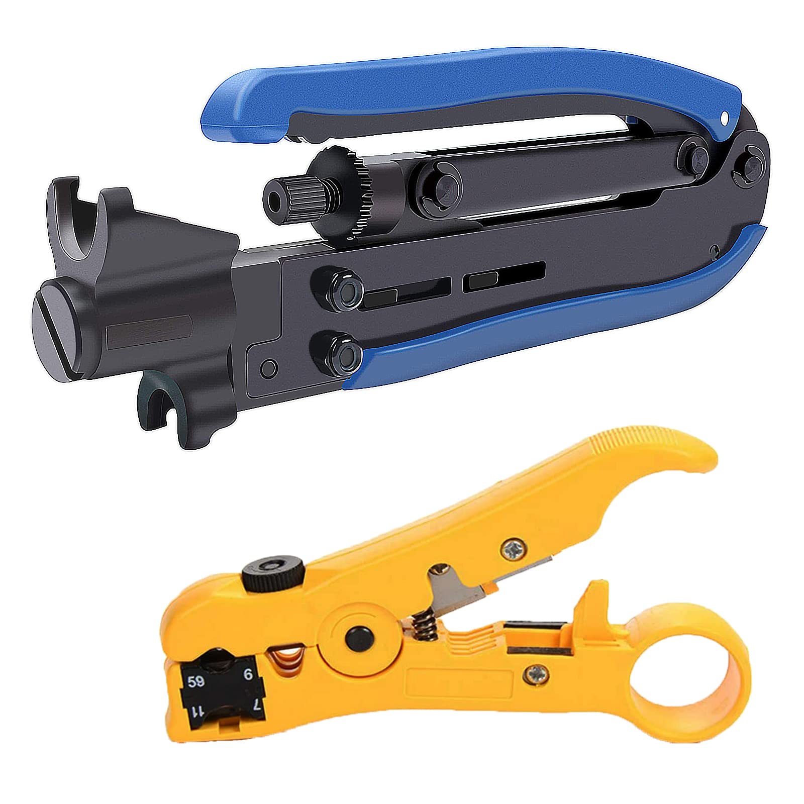 KAKO adjustable coax crimper front view, compact and durable for DIY installations.