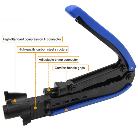 KAKO coax crimper kit components laid out for professional-grade repairs.