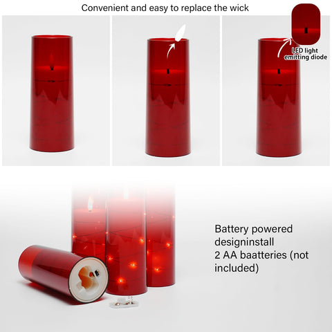 Kakoya red acrylic-shell flameless candle showing safe glow