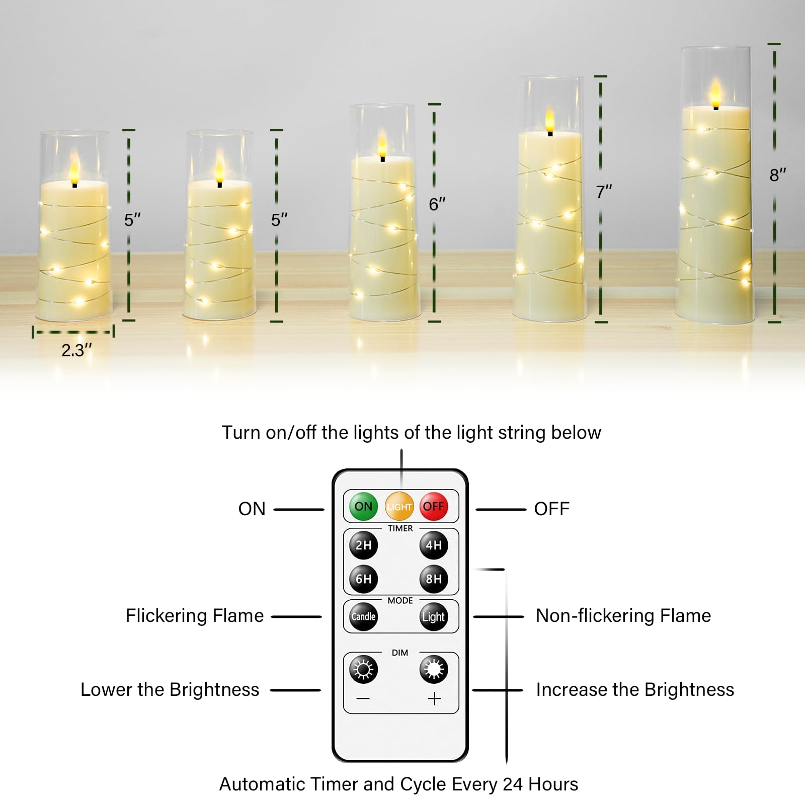 Kakoya battery-operated candles require two AA batteries for convenient power.