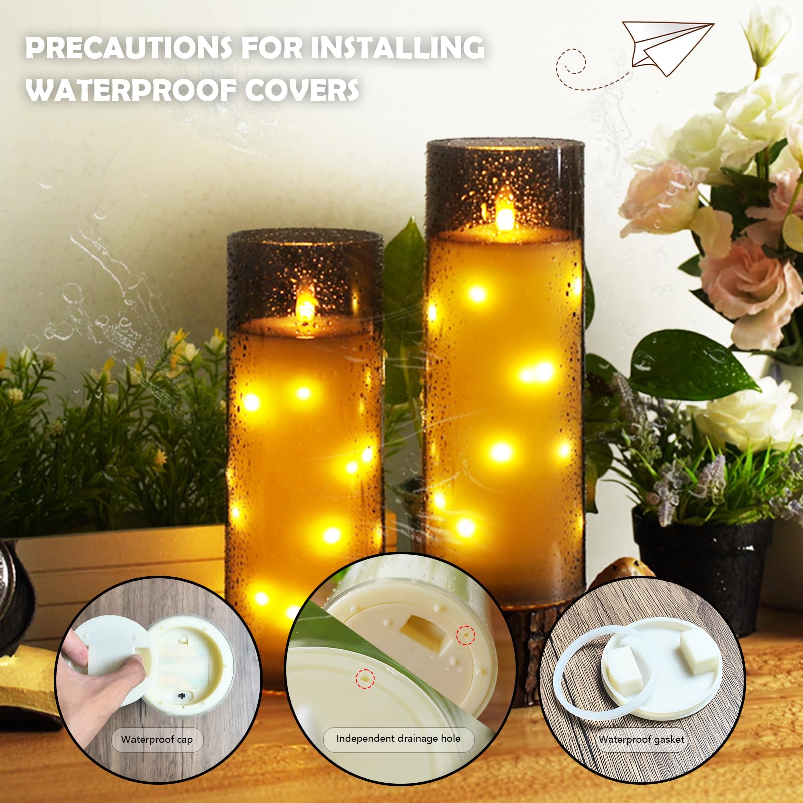 Kakoya battery-powered candle enables wire-free placement on outdoor surfaces.
