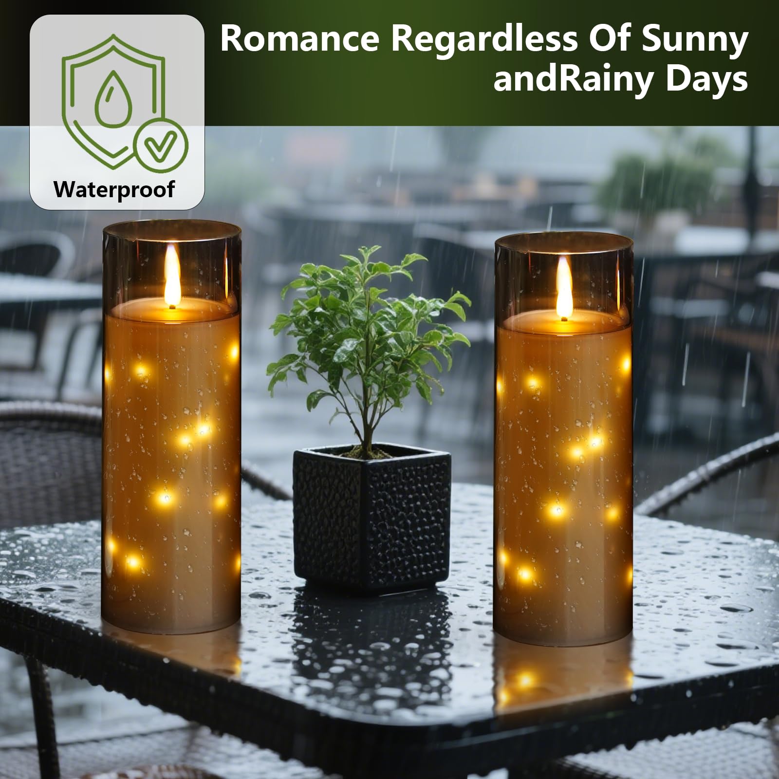 Kakoya durable acrylic candle built to withstand rain and humidity.