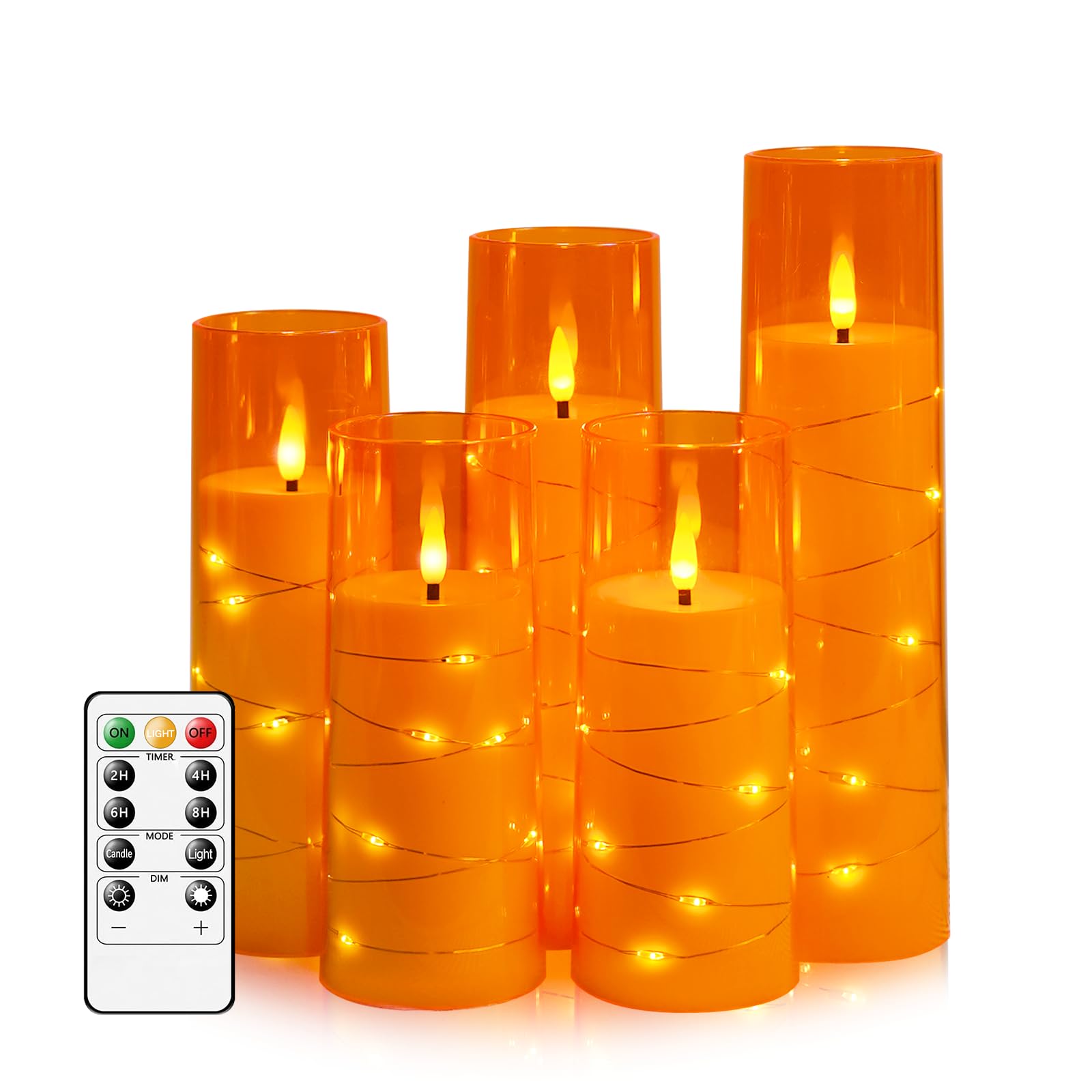 Kakoya flameless candles with embedded light string glow softly for warm ambiance.