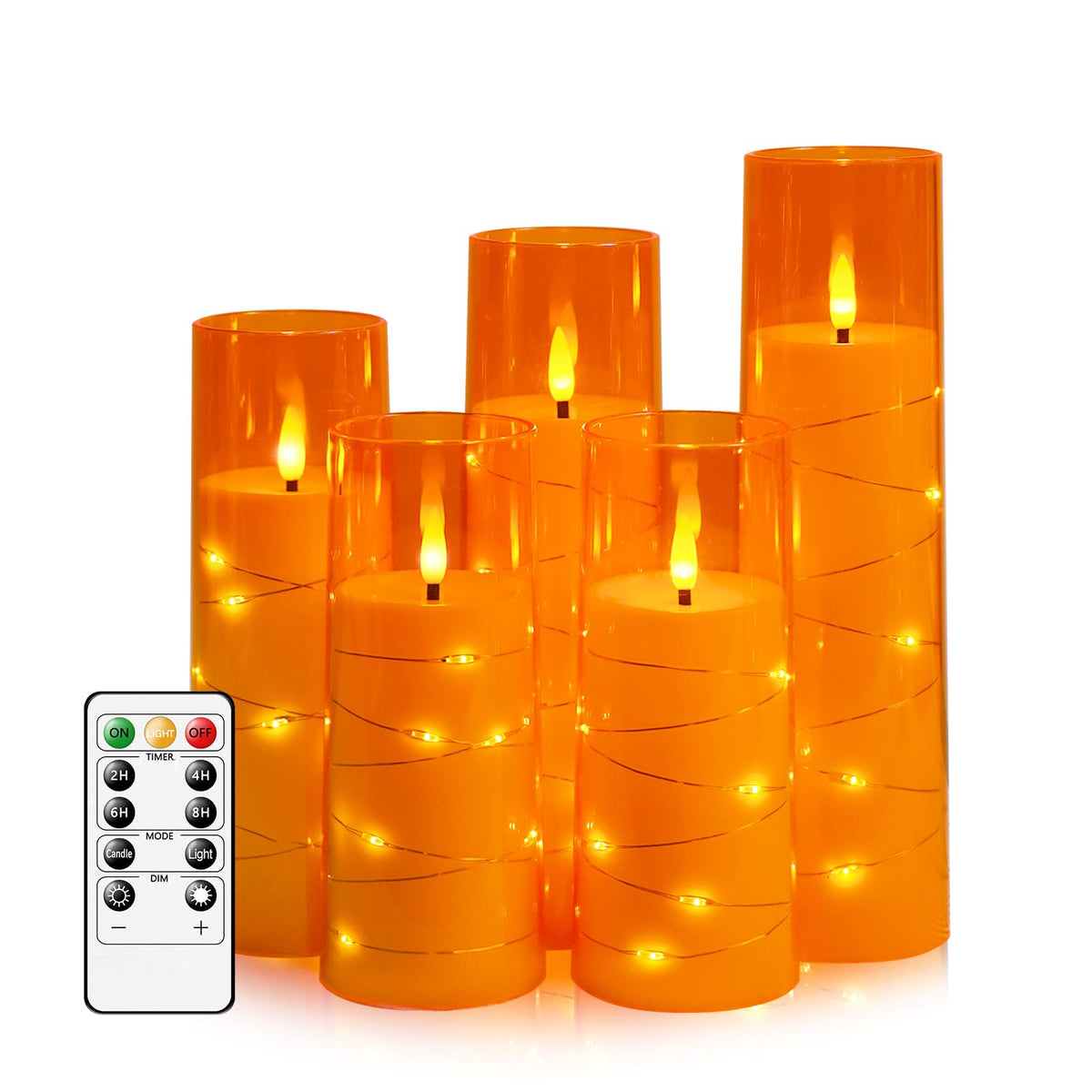 Kakoya flameless candles with embedded light string glow softly for warm ambiance.