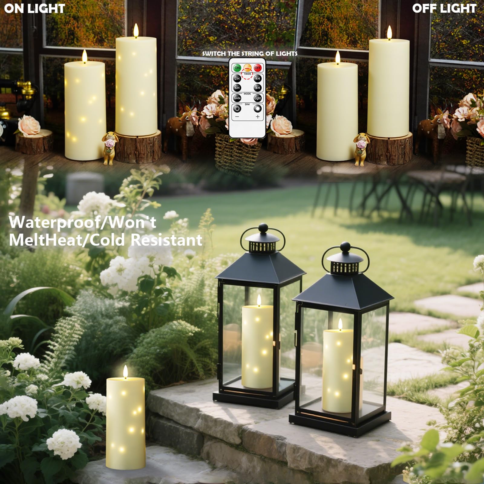 Kakoya embedded star string light candle adds magical garden glow.