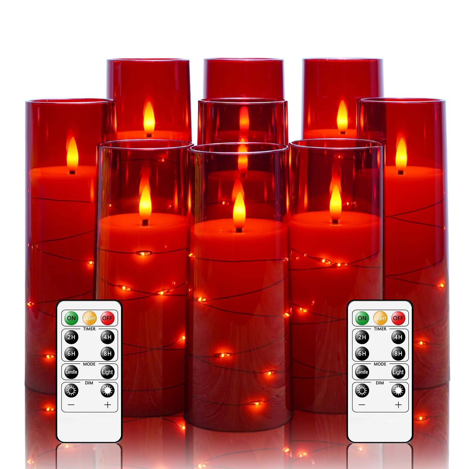 Kakoya red flameless candle with embedded star string for a warm ambiance
