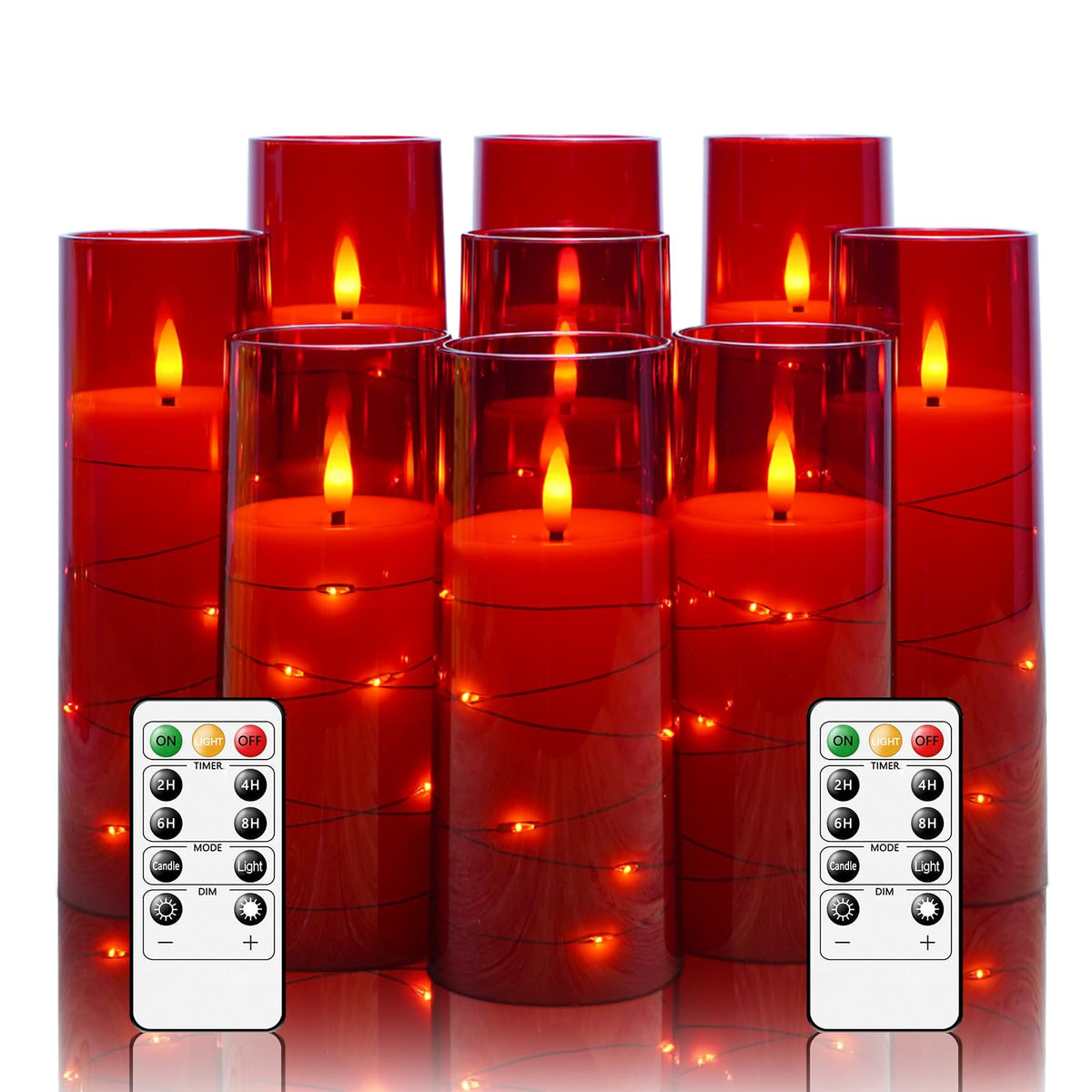 Kakoya red flameless candle with embedded star string for a warm ambiance