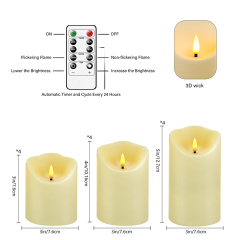 4-inch ivory Kakoya pillar candle glowing softly on a table.