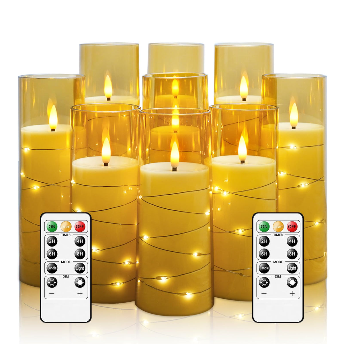 Kakoya flameless candles with embedded string lights for a warm, safe glow.