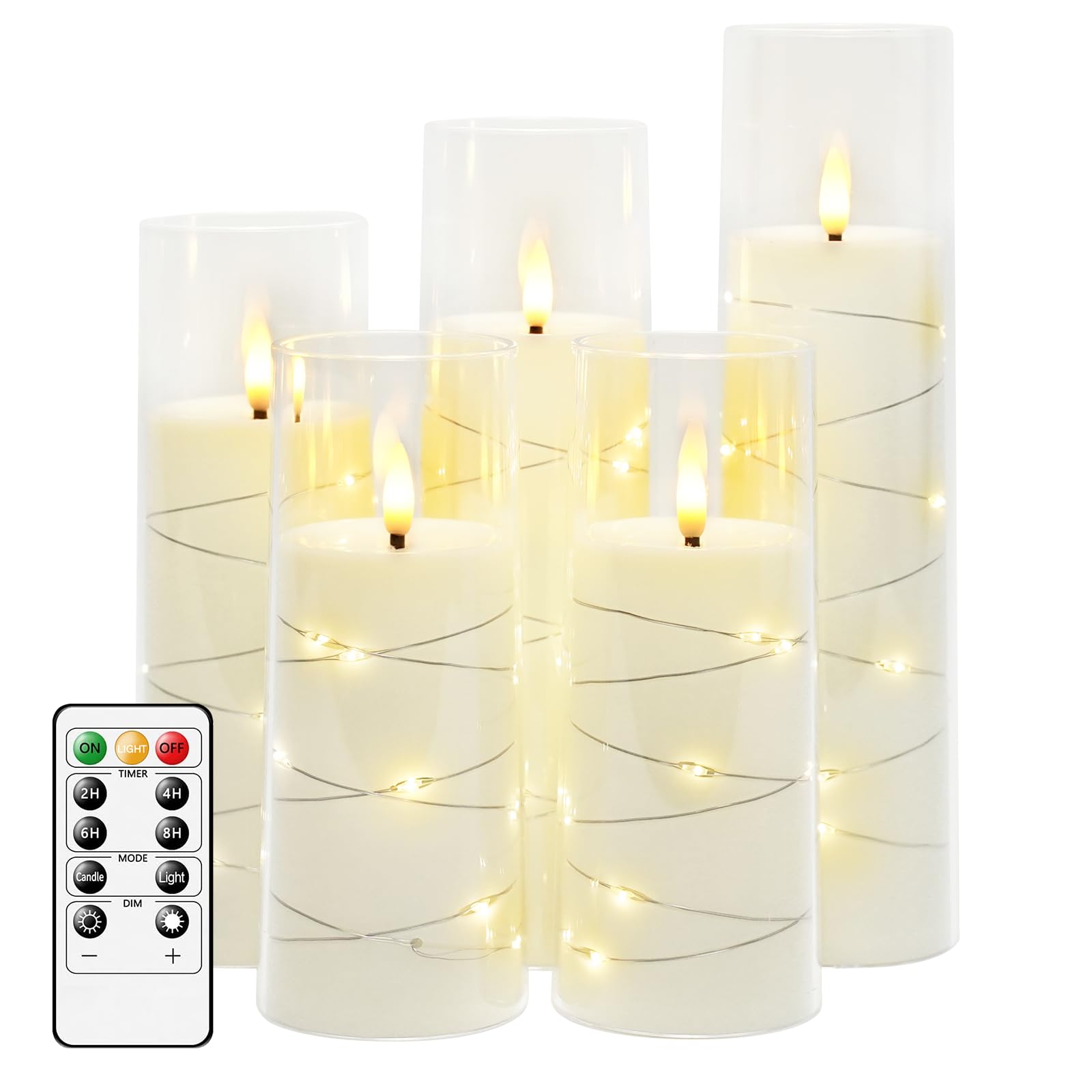 Kakoya flameless candle with embedded string lights for warm ambience.