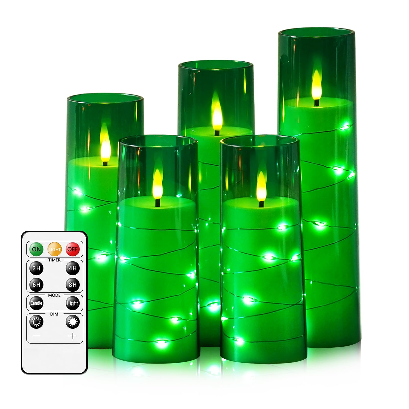 Kakoya flameless candles with embedded string lights for cozy ambience at home.